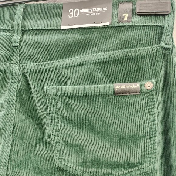 7 FOR ALL MANKIND Men's 30x31 Corduroy Slimmy Slim Tapered Hunter Green $218MSRP - Picture 10 of 10